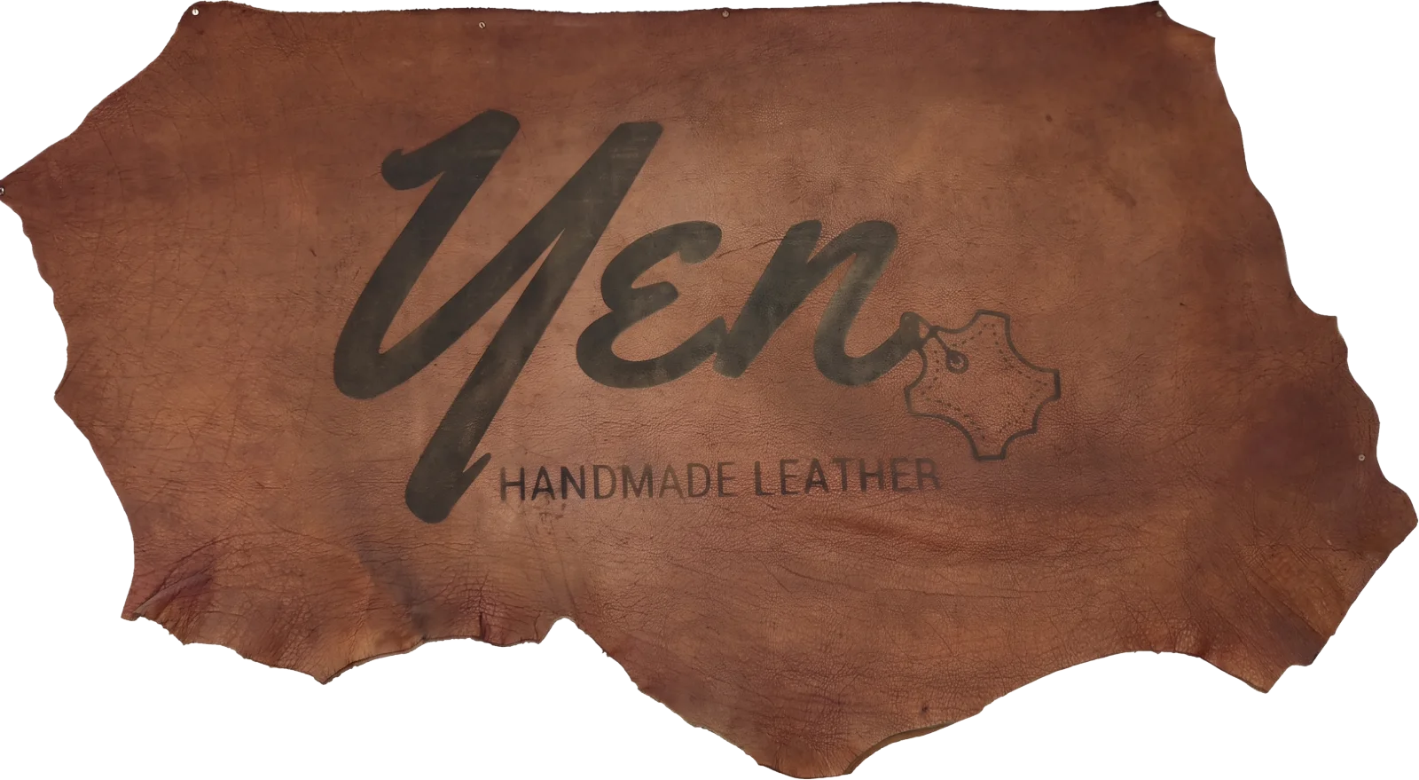 Logo Yen Handmade Leather in trên nguyên tấm da